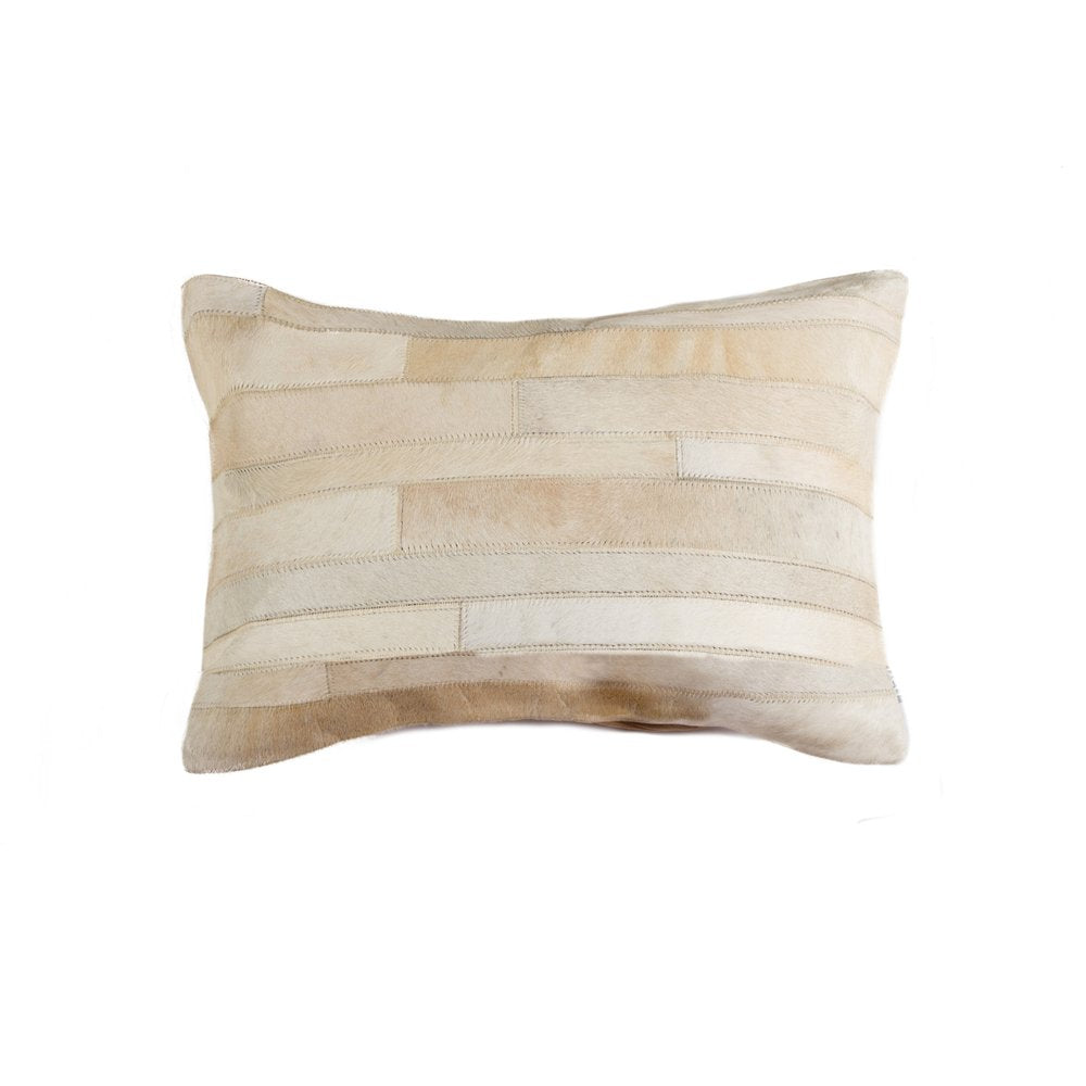 12" X 20" Natural Patchwork Cowhide Lumbar Throw Pillow