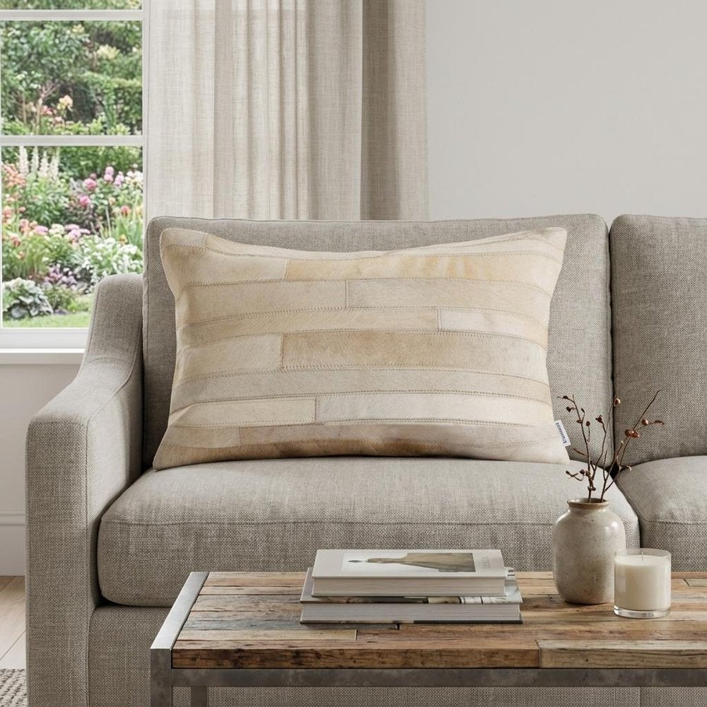 12" X 20" Natural Patchwork Cowhide Lumbar Throw Pillow — view 5