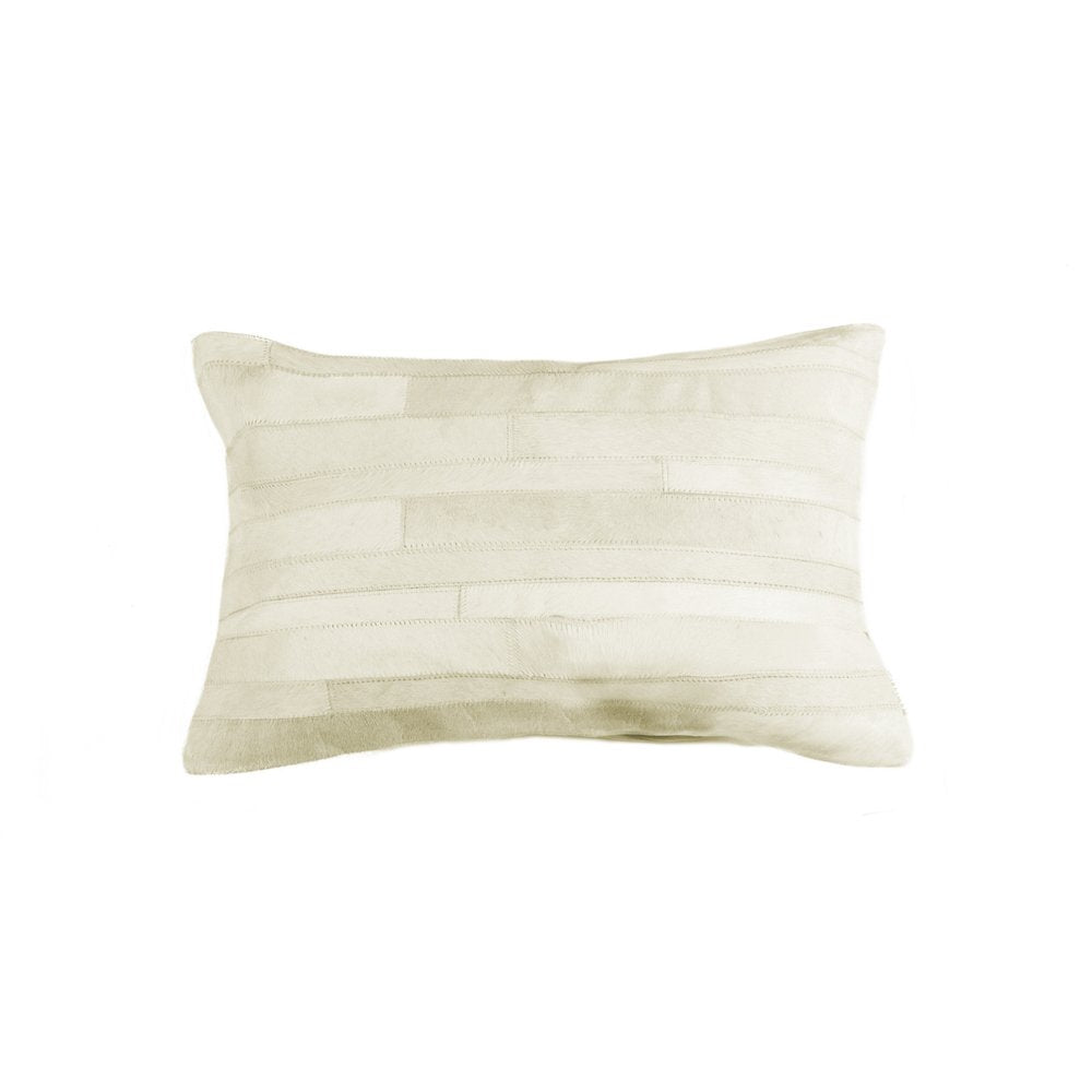12" X 20" Off White Patchwork Cowhide Lumbar Throw Pillow — view 1