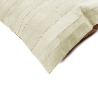12" X 20" Off White Patchwork Cowhide Lumbar Throw Pillow