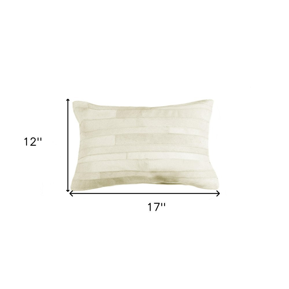 12" X 20" Off White Patchwork Cowhide Lumbar Throw Pillow — view 3