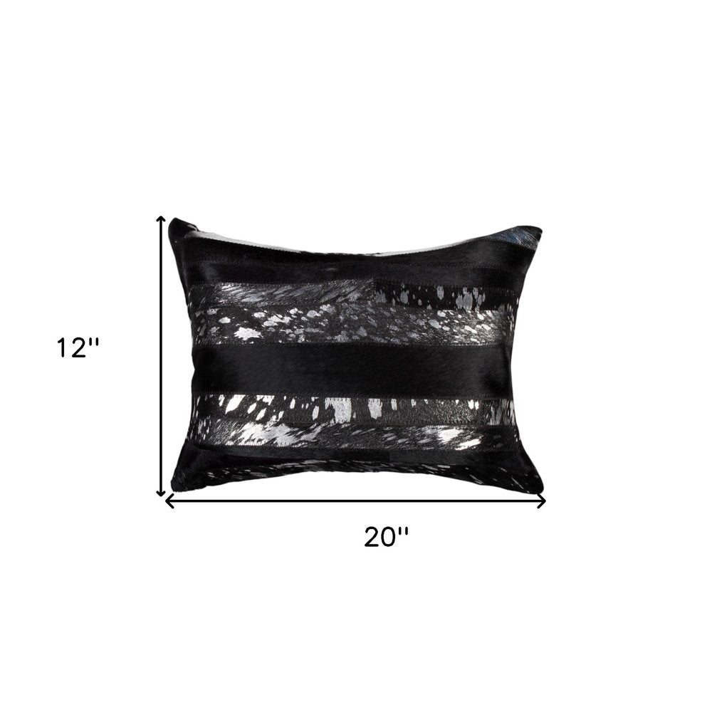 Set of Two 12" X 20" Black and Silver Striped Cowhide Lumbar Throw Pillows with Glitter — view 5