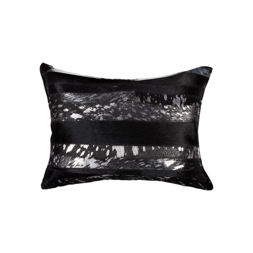 Set of Two 12" X 20" Black and Silver Striped Cowhide Lumbar Throw Pillows with Glitter — view 4