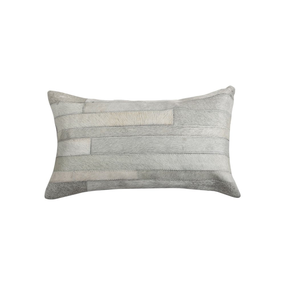 Set of Two 12" X 20" Gray Patchwork Cowhide Lumbar Throw Pillows — view 5