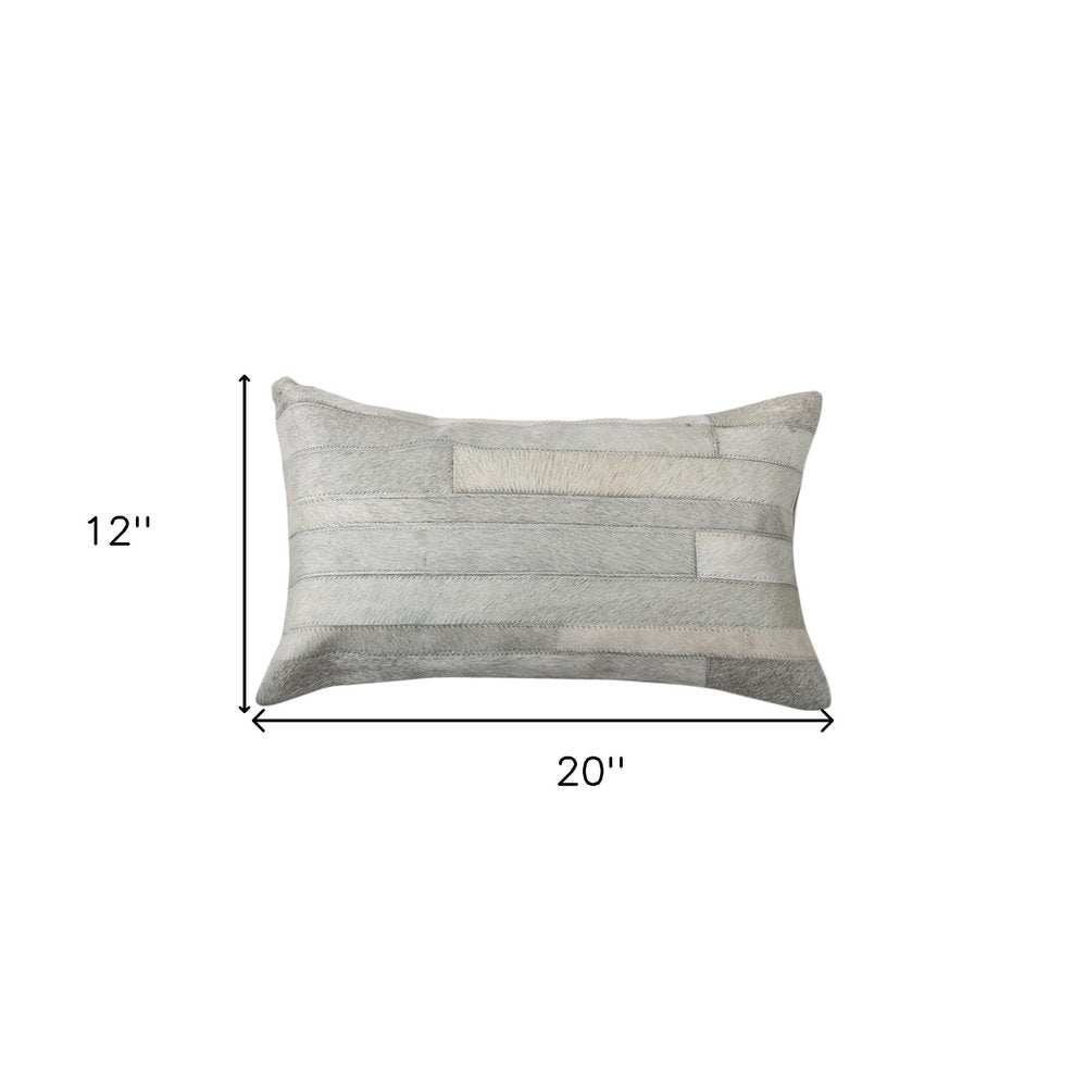 Set of Two 12" X 20" Gray Patchwork Cowhide Lumbar Throw Pillows — view 6