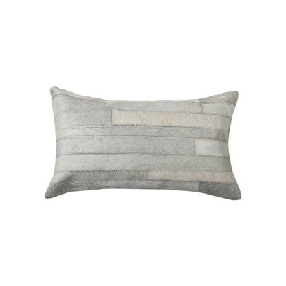 Set of Two 12" X 20" Gray Patchwork Cowhide Lumbar Throw Pillows