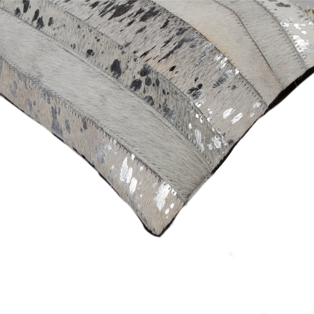 Set of Two 12" X 20" Gray and Silver Striped Cowhide Lumbar Throw Pillows with Glitter — view 2