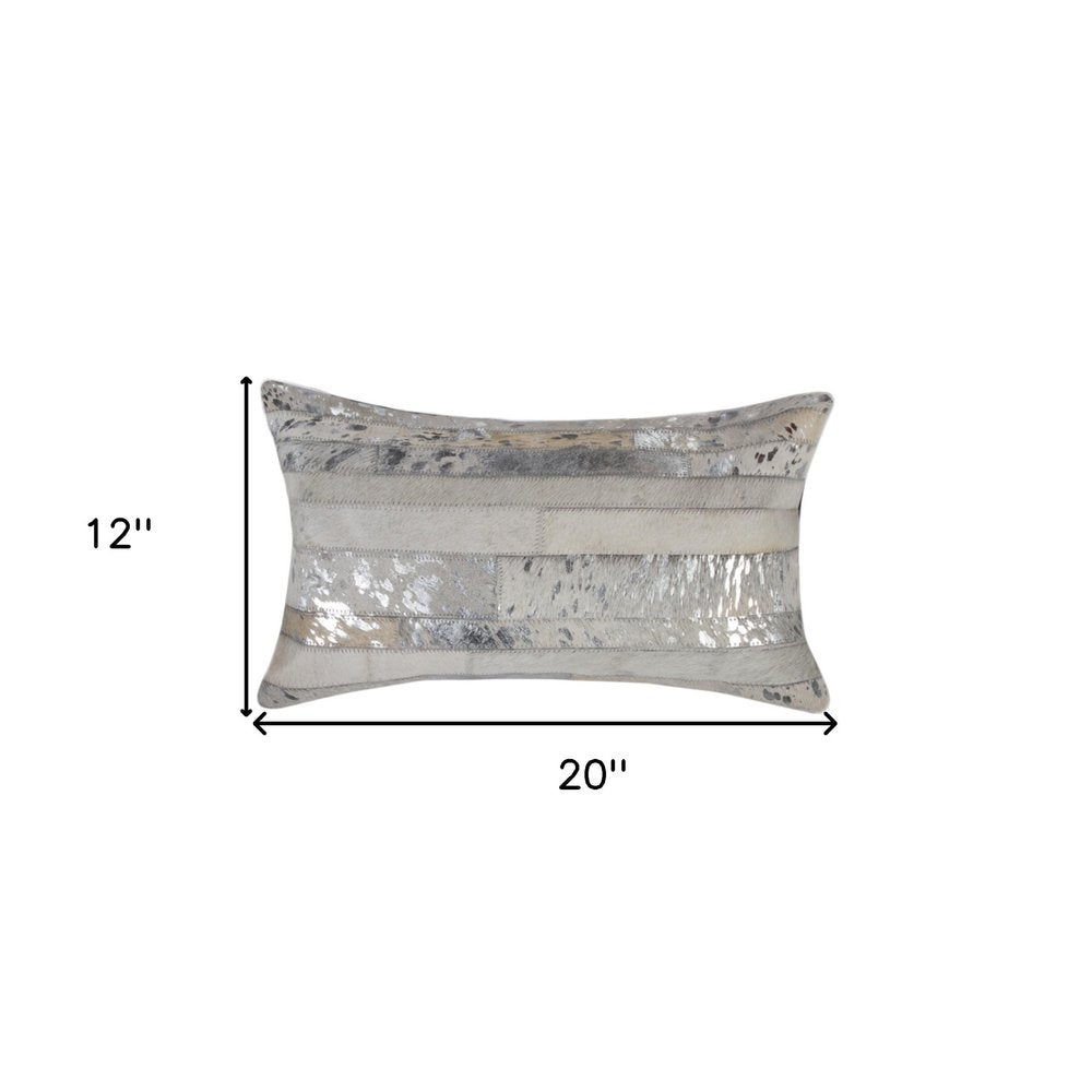 Set of Two 12" X 20" Gray and Silver Striped Cowhide Lumbar Throw Pillows with Glitter — view 6