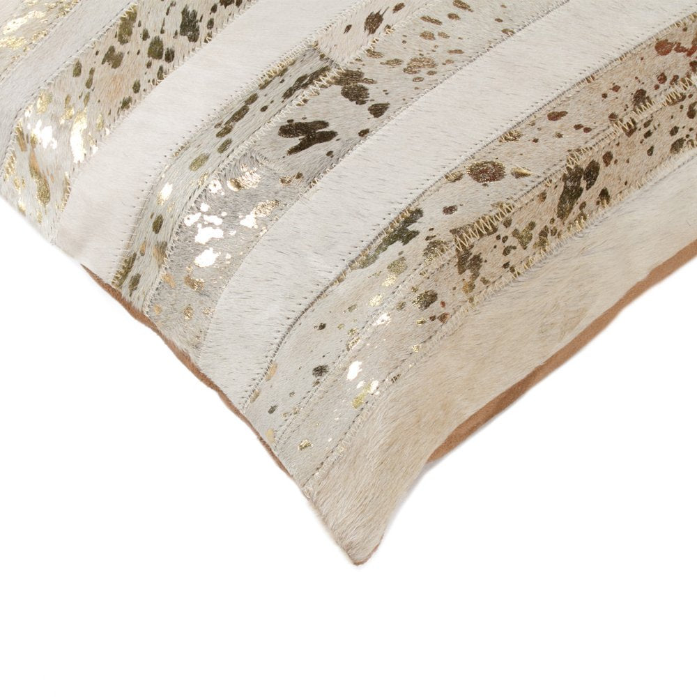 Set of Two 18" Natural and Gold Striped Cowhide Throw Pillows with Glitter — view 2