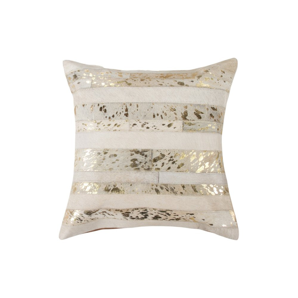 Set of Two 18" Natural and Gold Striped Cowhide Throw Pillows with Glitter — view 4