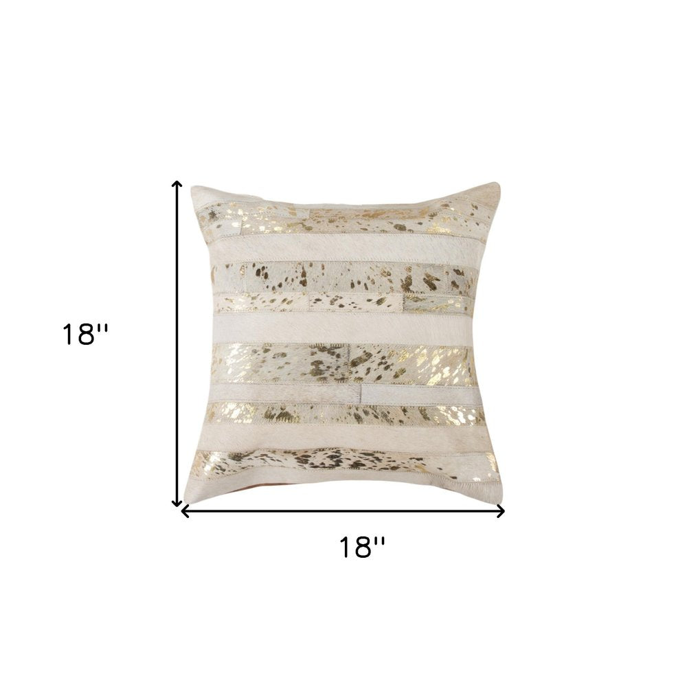 Set of Two 18" Natural and Gold Striped Cowhide Throw Pillows with Glitter — view 7