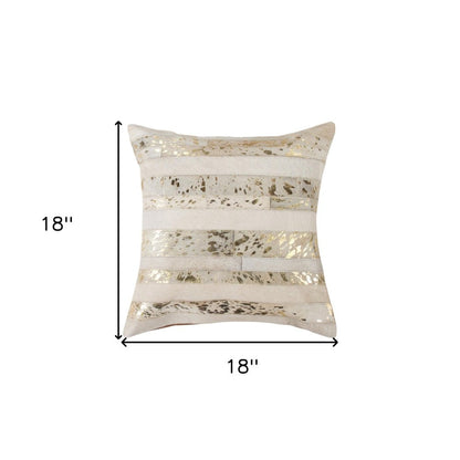 Set of Two 18" Natural and Gold Striped Cowhide Throw Pillows with Glitter