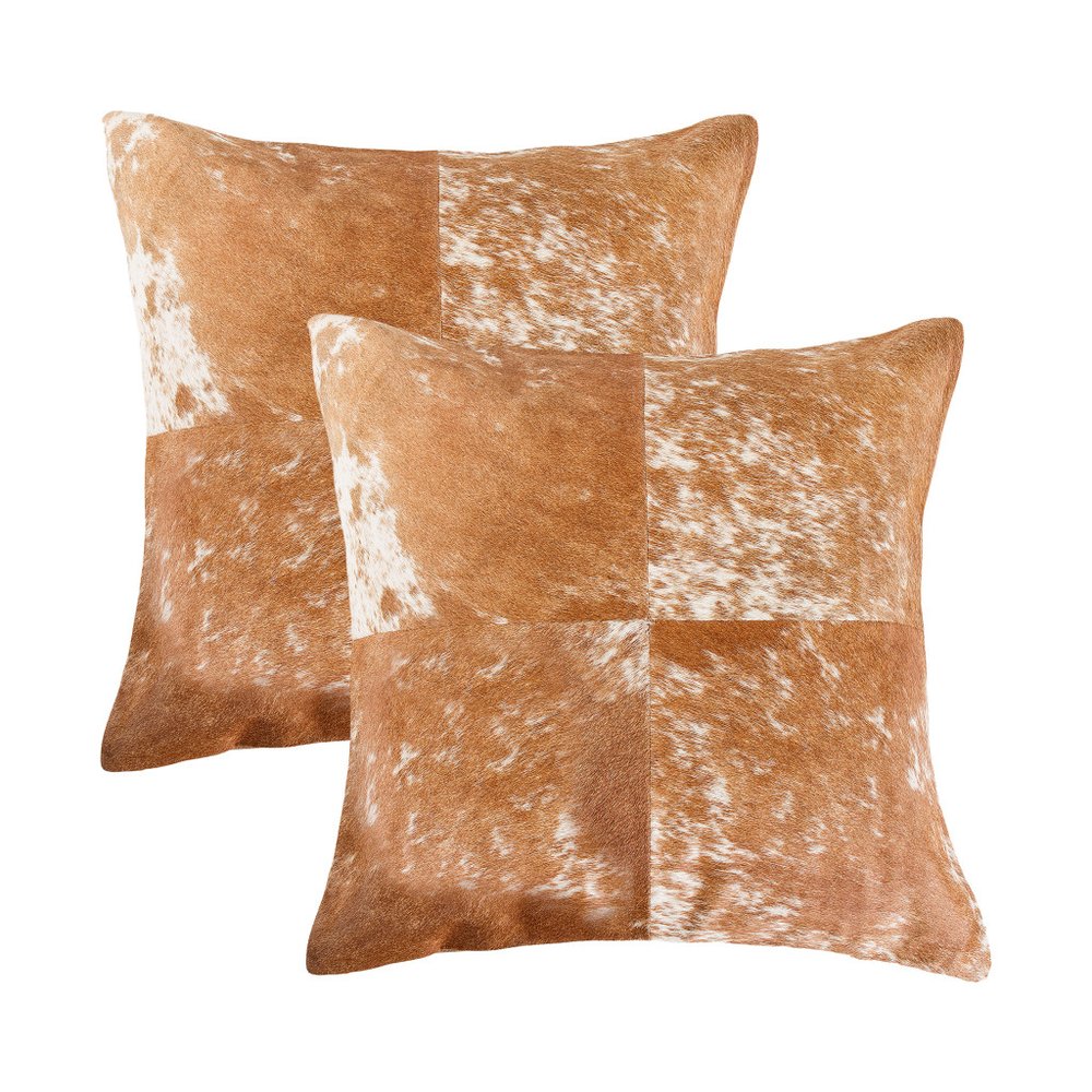 Set of Two 18" Brown and White Cowhide Cowhide Throw Pillows — view 2
