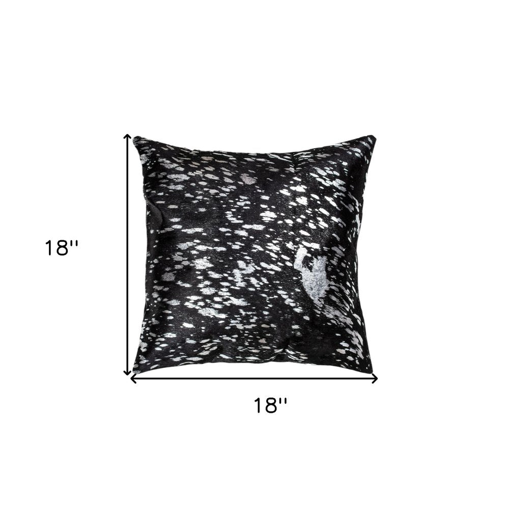 Set of Two 18" Black and Silver Abstract Cowhide Throw Pillows with Glitter — view 5
