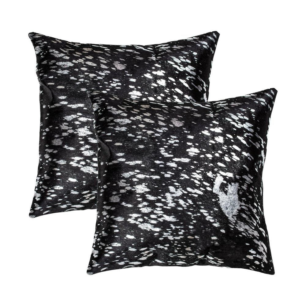 Set of Two 18" Black and Silver Abstract Cowhide Throw Pillows with Glitter — view 2