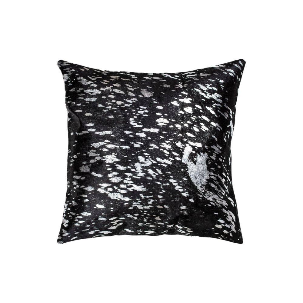 Set of Two 18" Black and Silver Abstract Cowhide Throw Pillows with Glitter — view 3