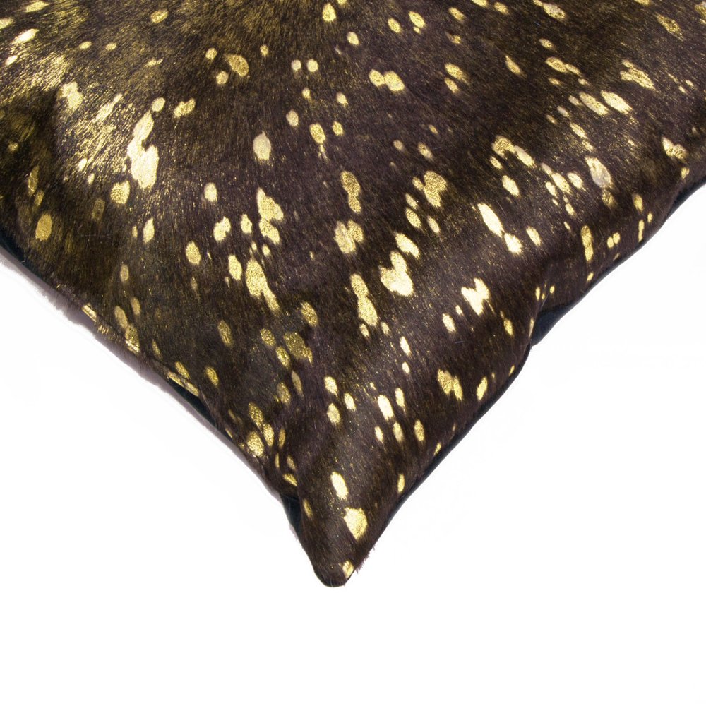 Set of Two 12" X 20" Chocolate and Gold Abstract Cowhide Lumbar Throw Pillows with Glitter — view 2