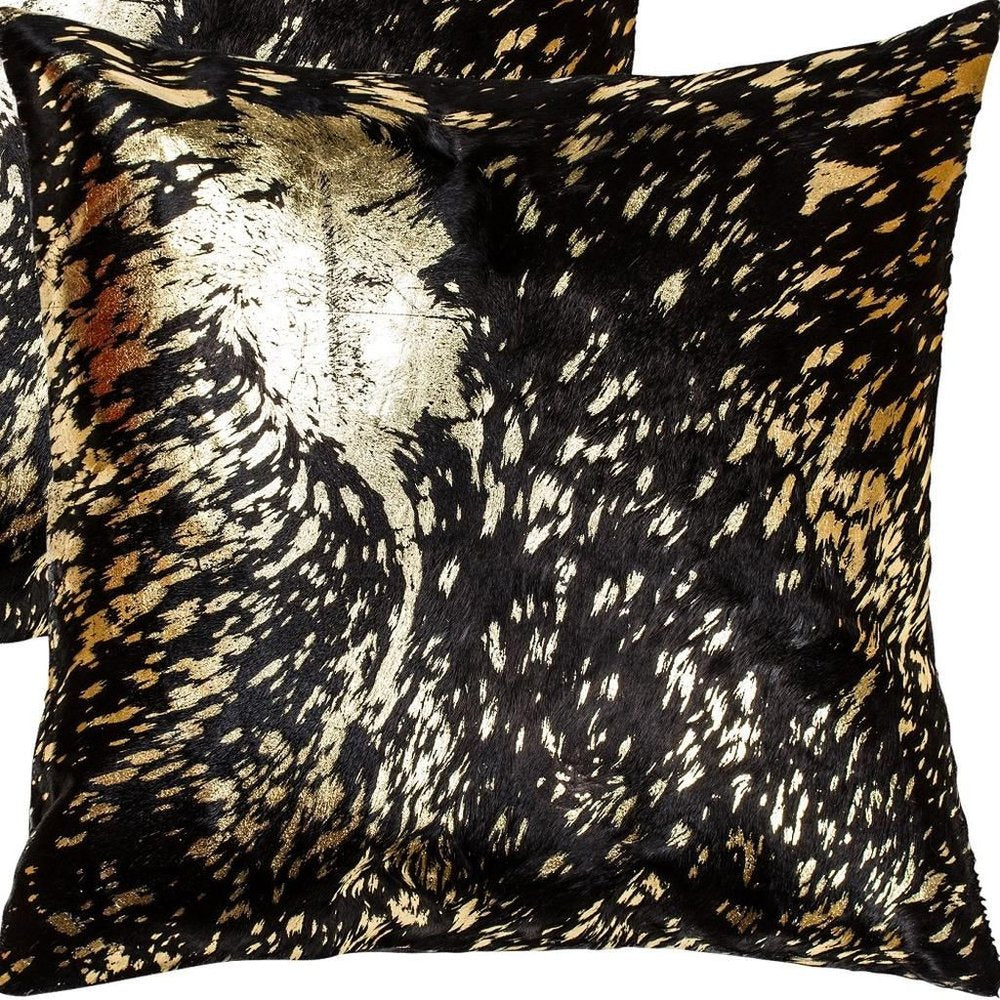 Set of Two 18" Brown And Gold Cowhide Cowhide Throw Pillows — view 4