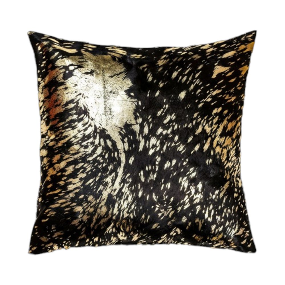 Set of Two 18" Brown And Gold Cowhide Cowhide Throw Pillows — view 3