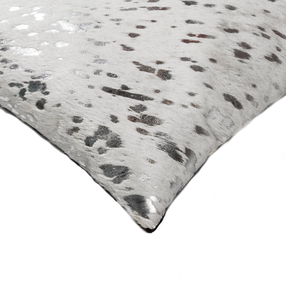 Set of Two 12" X 20" Gray and Silver Abstract Cowhide Lumbar Throw Pillows with Glitter — view 2