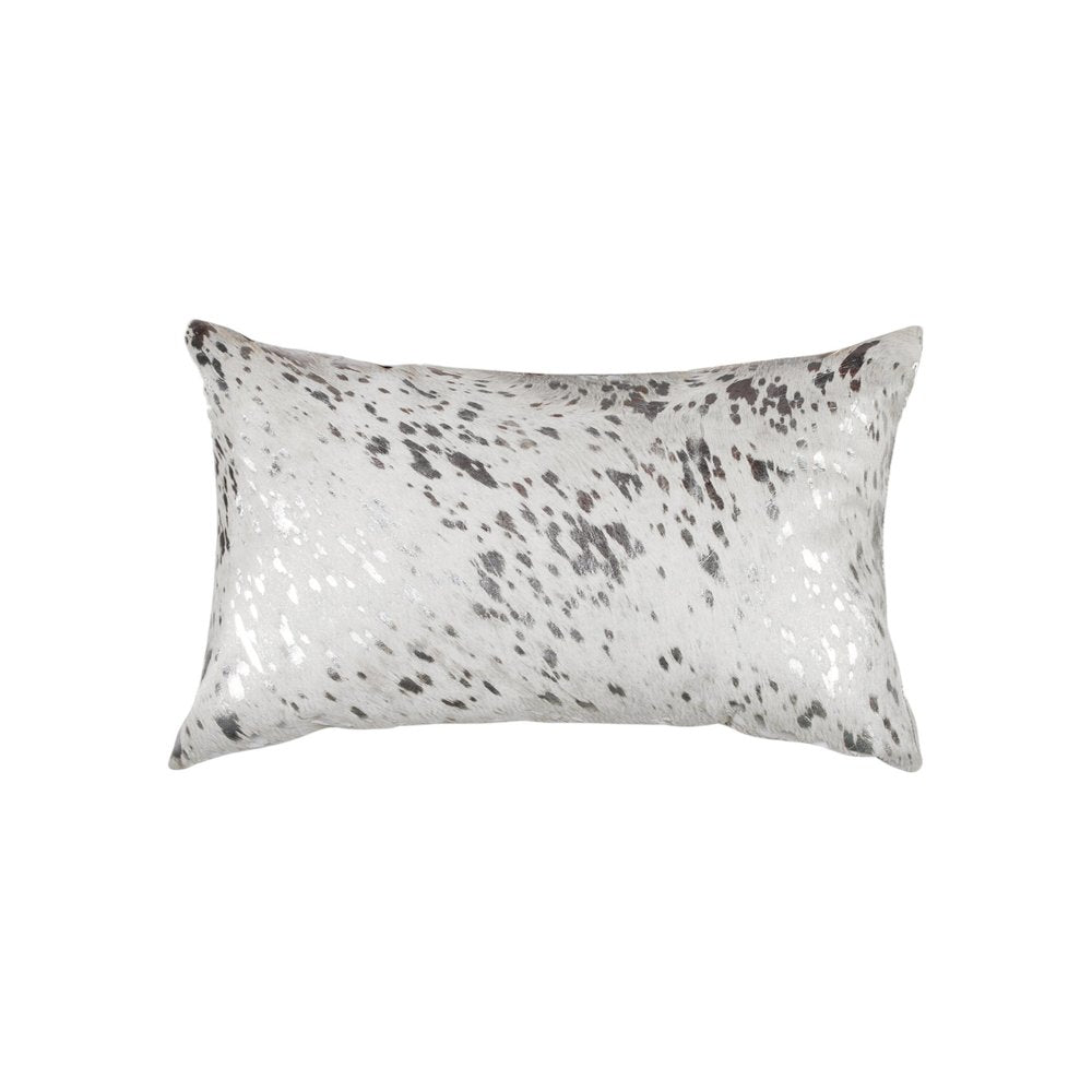 Set of Two 12" X 20" Gray and Silver Abstract Cowhide Lumbar Throw Pillows with Glitter — view 4