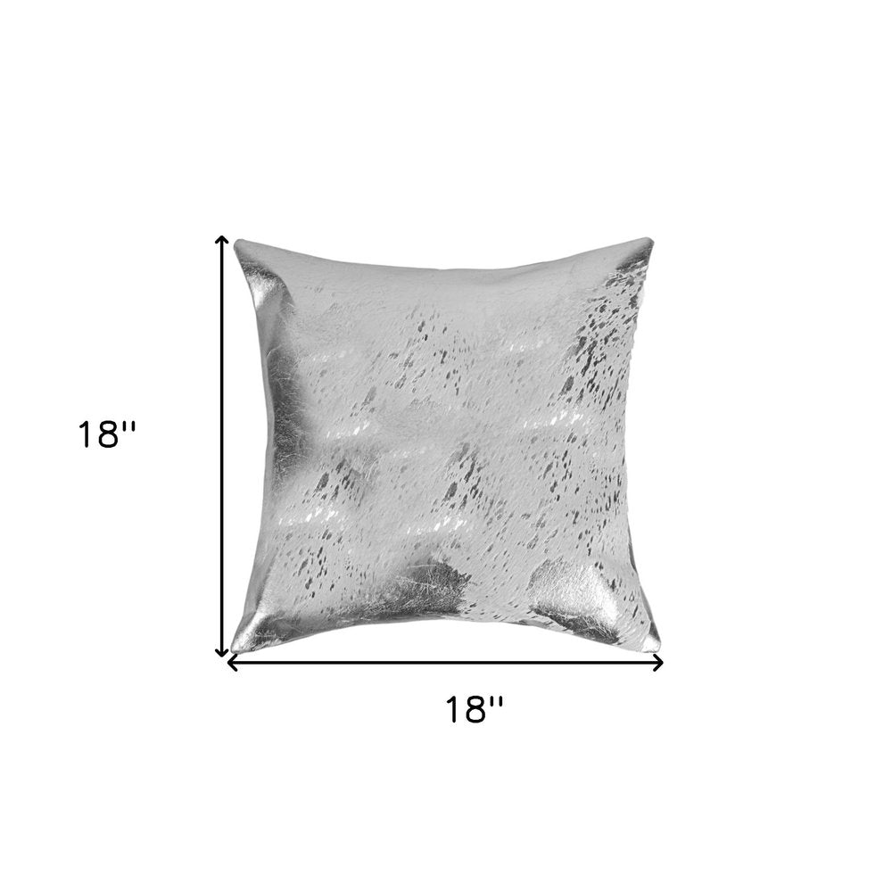 Set of Two 18" Gray and Silver Abstract Cowhide Throw Pillows with Glitter — view 5