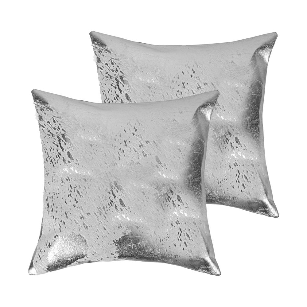Set of Two 18" Gray and Silver Abstract Cowhide Throw Pillows with Glitter — view 1
