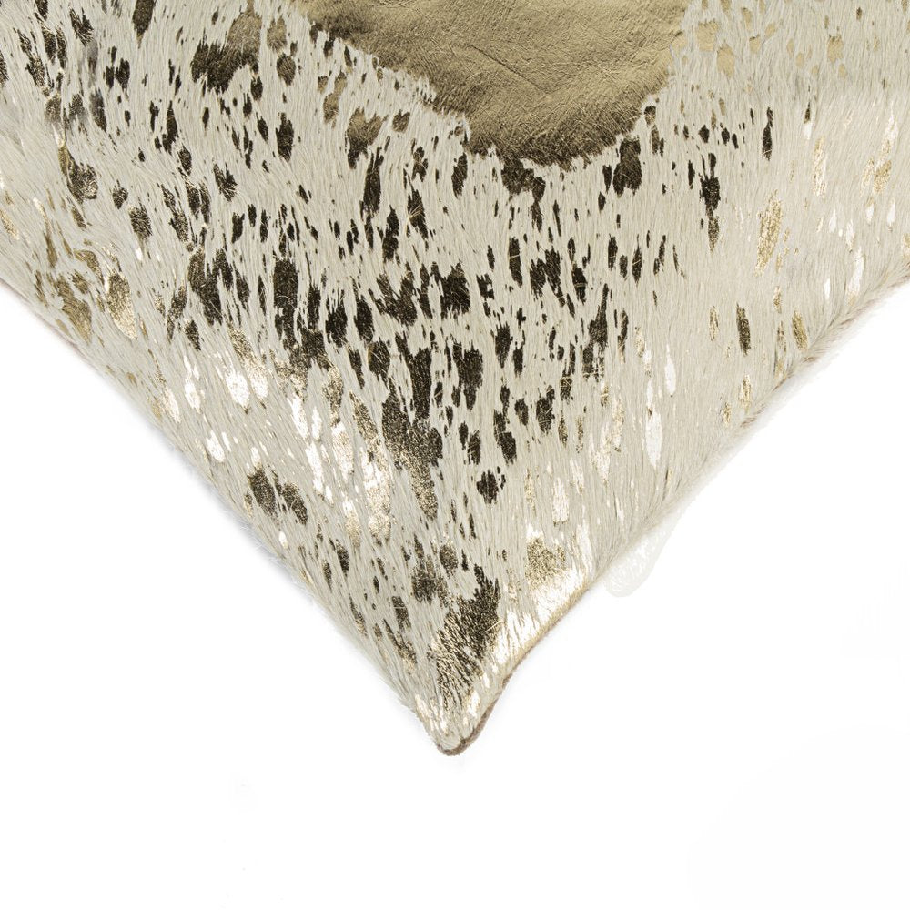 Set of Two 18" Natural and Gold Abstract Cowhide Throw Pillows with Glitter — view 3