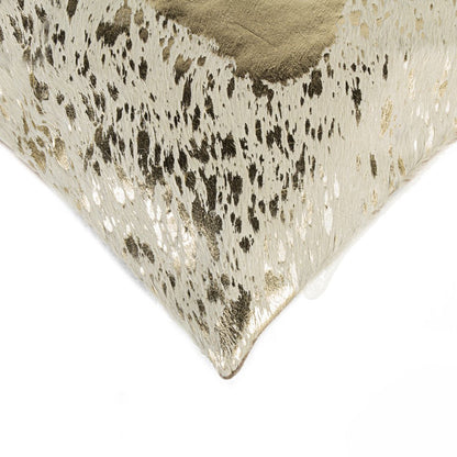 Set of Two 18" Natural and Gold Abstract Cowhide Throw Pillows with Glitter