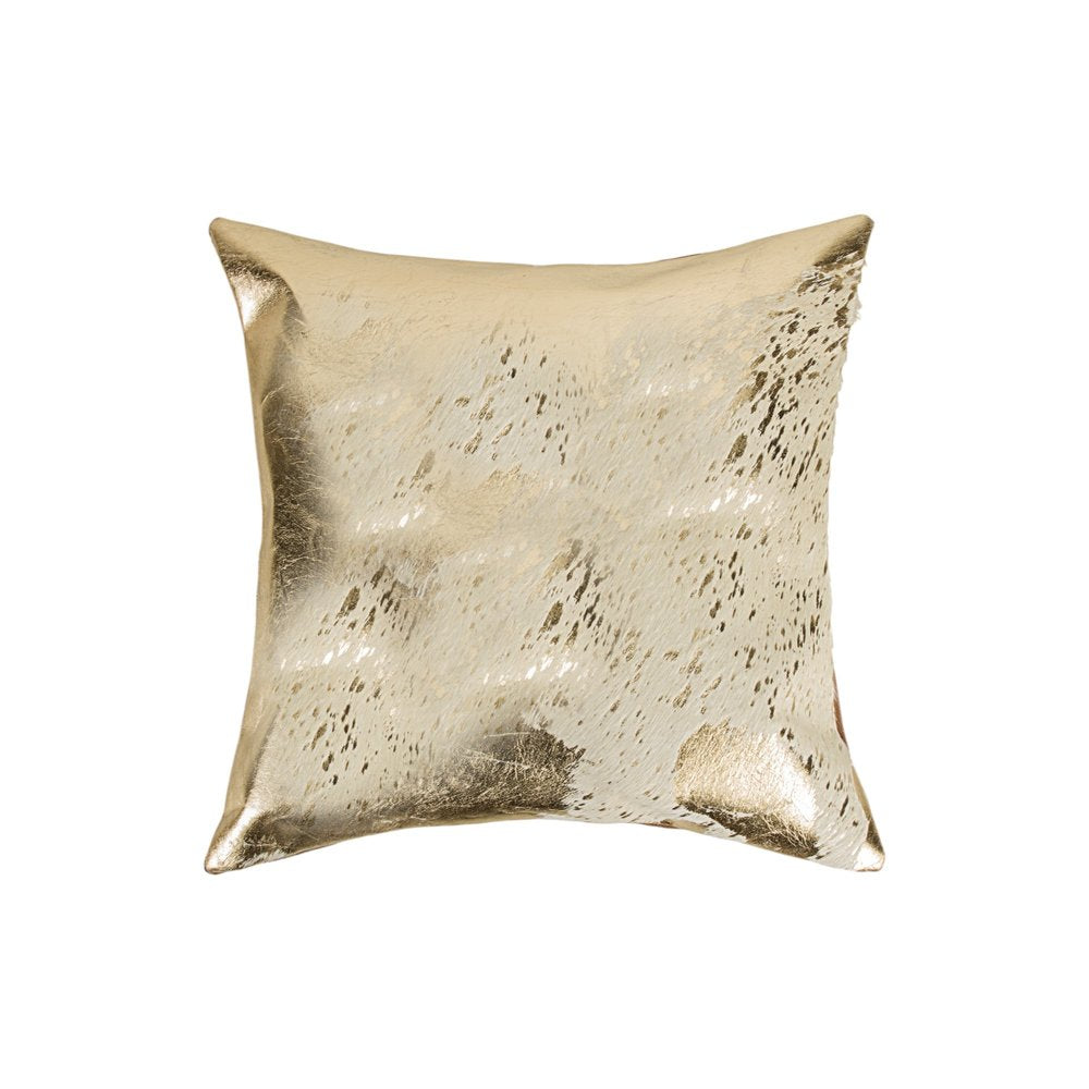 Set of Two 18" Natural and Gold Abstract Cowhide Throw Pillows with Glitter — view 5