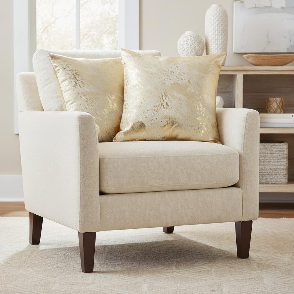 Set of Two 18" Natural and Gold Abstract Cowhide Throw Pillows with Glitter — view 7
