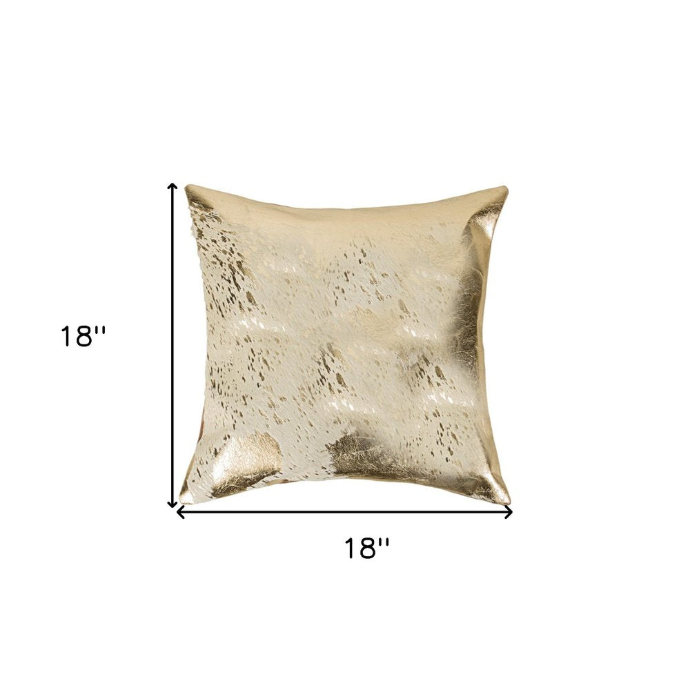 Set of Two 18" Natural and Gold Abstract Cowhide Throw Pillows with Glitter — view 6