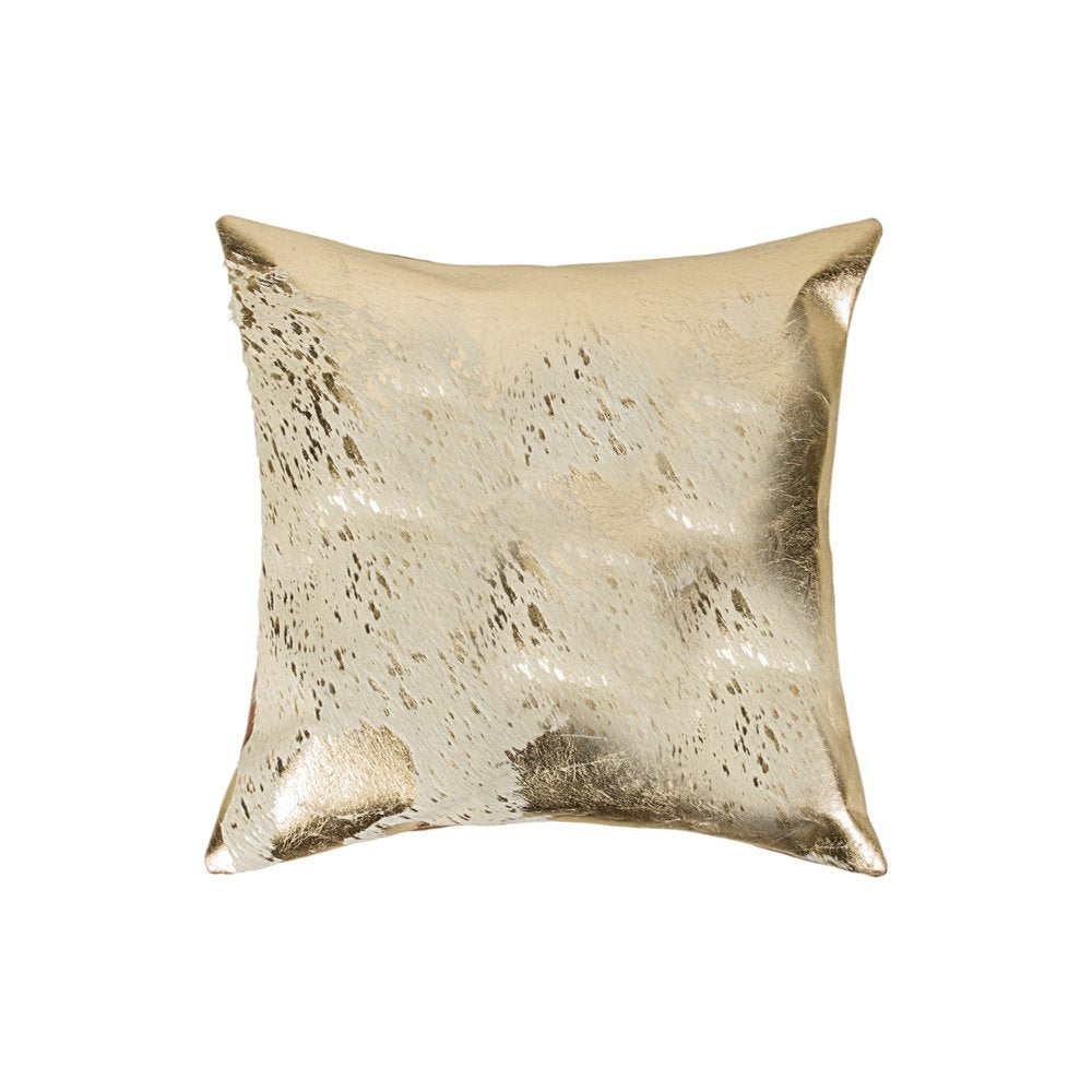 Set of Two 18" Natural and Gold Abstract Cowhide Throw Pillows with Glitter — view 4