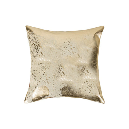 Set of Two 18" Natural and Gold Abstract Cowhide Throw Pillows with Glitter