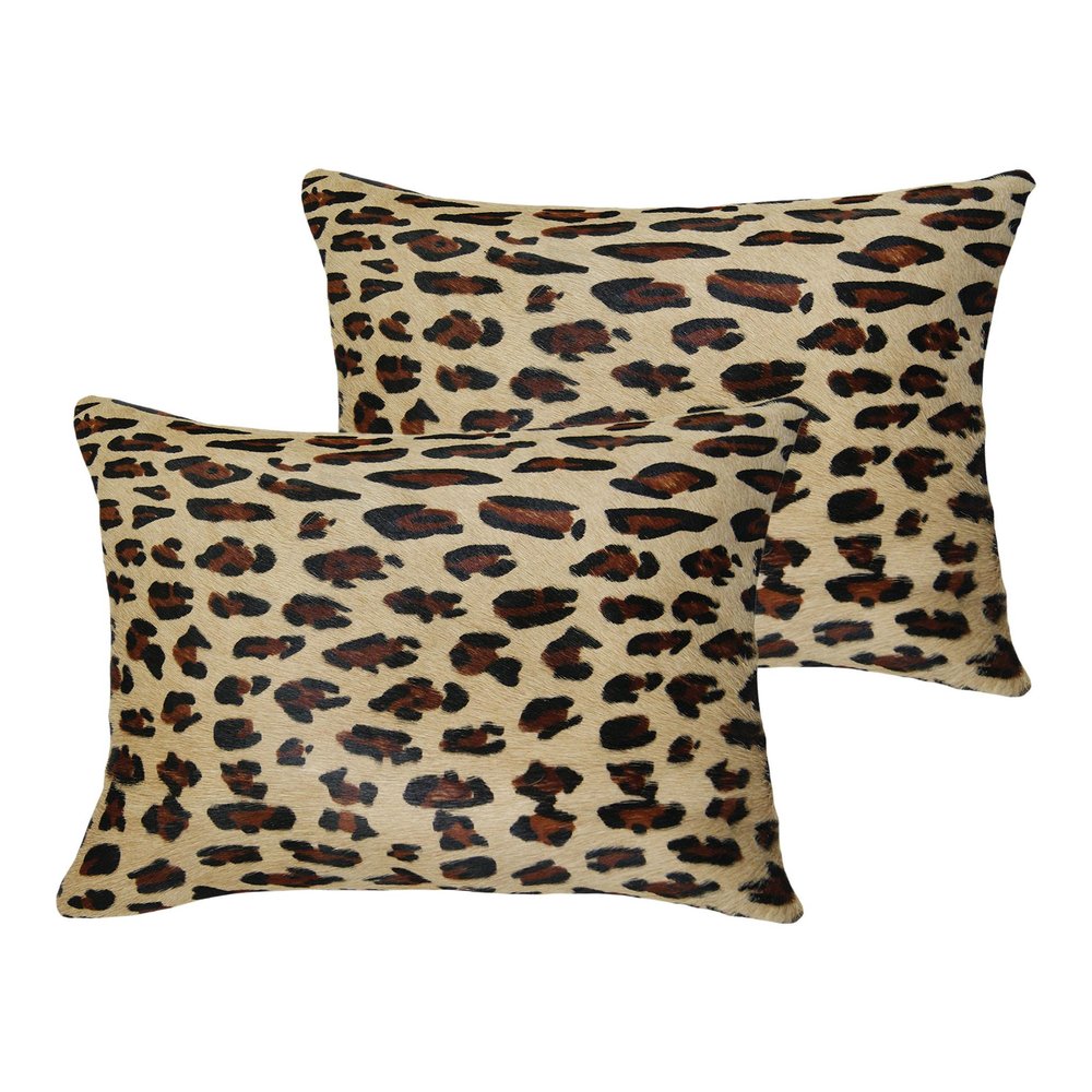 Set of Two 12" X 20" Brown and Black Leopard Cowhide Lumbar Throw Pillows — view 1