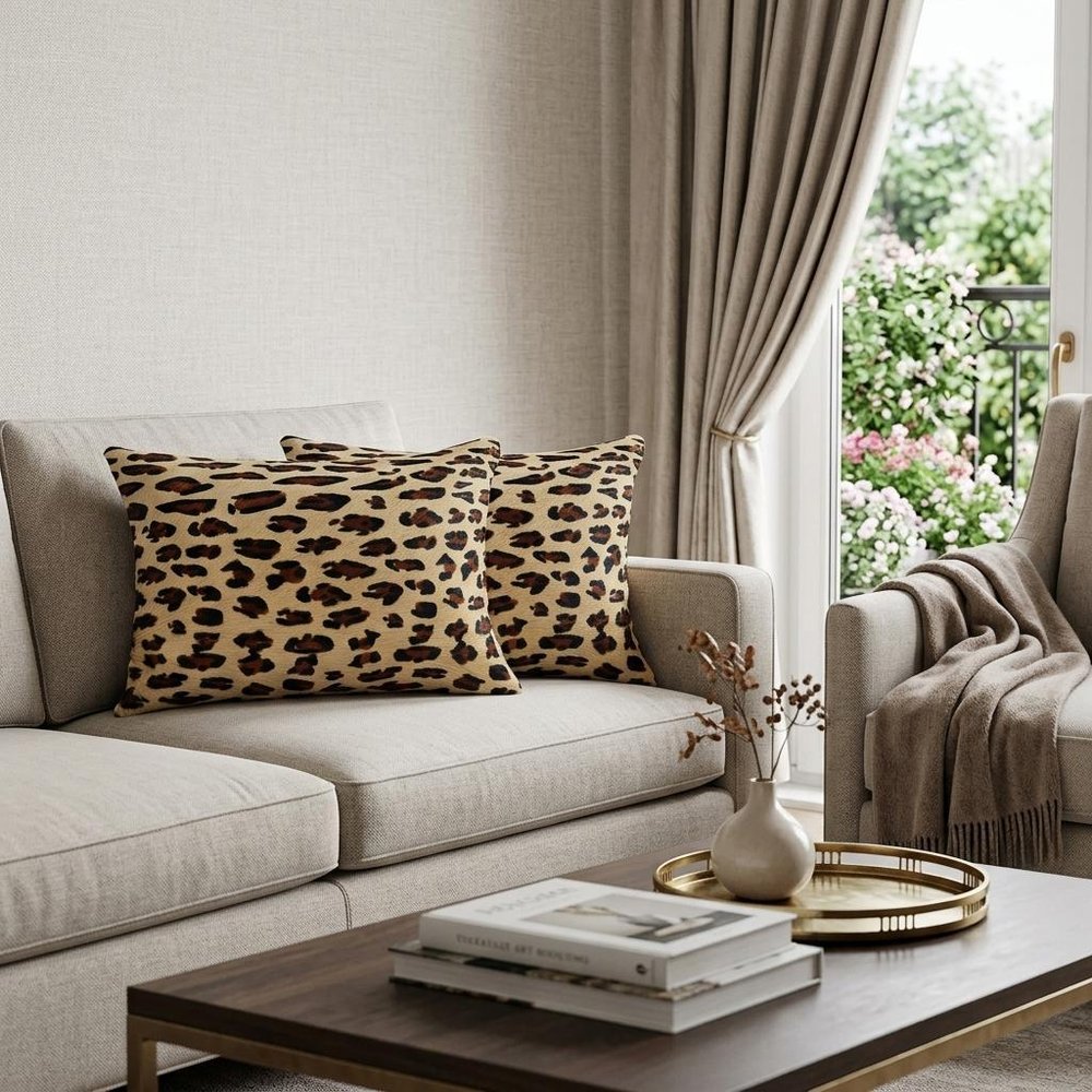 Set of Two 12" X 20" Brown and Black Leopard Cowhide Lumbar Throw Pillows — view 6