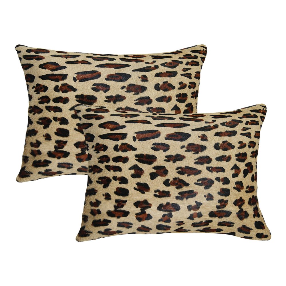 Set of Two 12" X 20" Brown and Black Leopard Cowhide Lumbar Throw Pillows — view 3