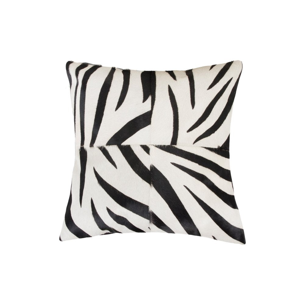 Set of Two 18" White and Black Zebra Cowhide Throw Pillows — view 4