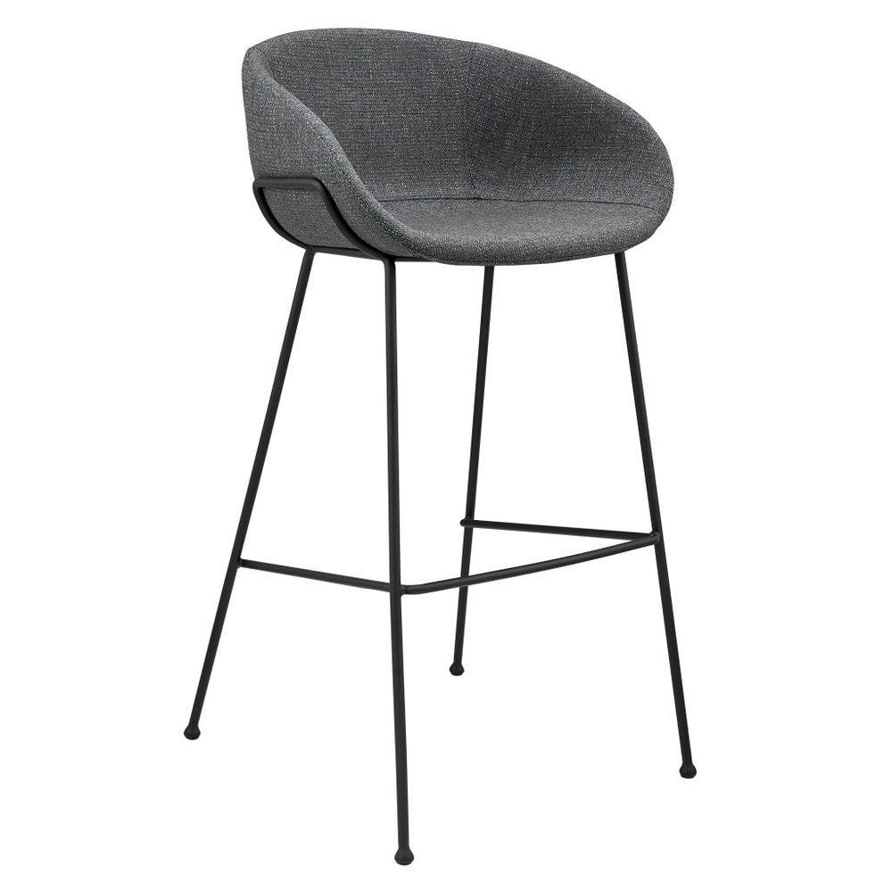 Set of Two 30" Gray And Black Fabric And Steel Low Back Bar Height Bar Chairs HomeRoots