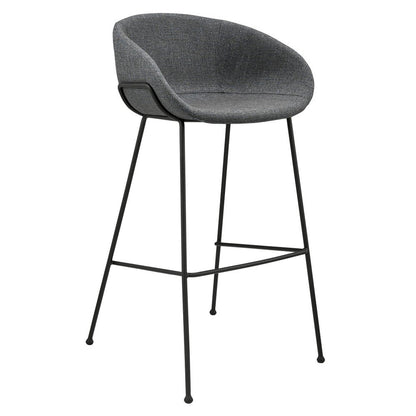 Set of Two 30" Gray And Black Fabric And Steel Low Back Bar Height Bar Chairs HomeRoots