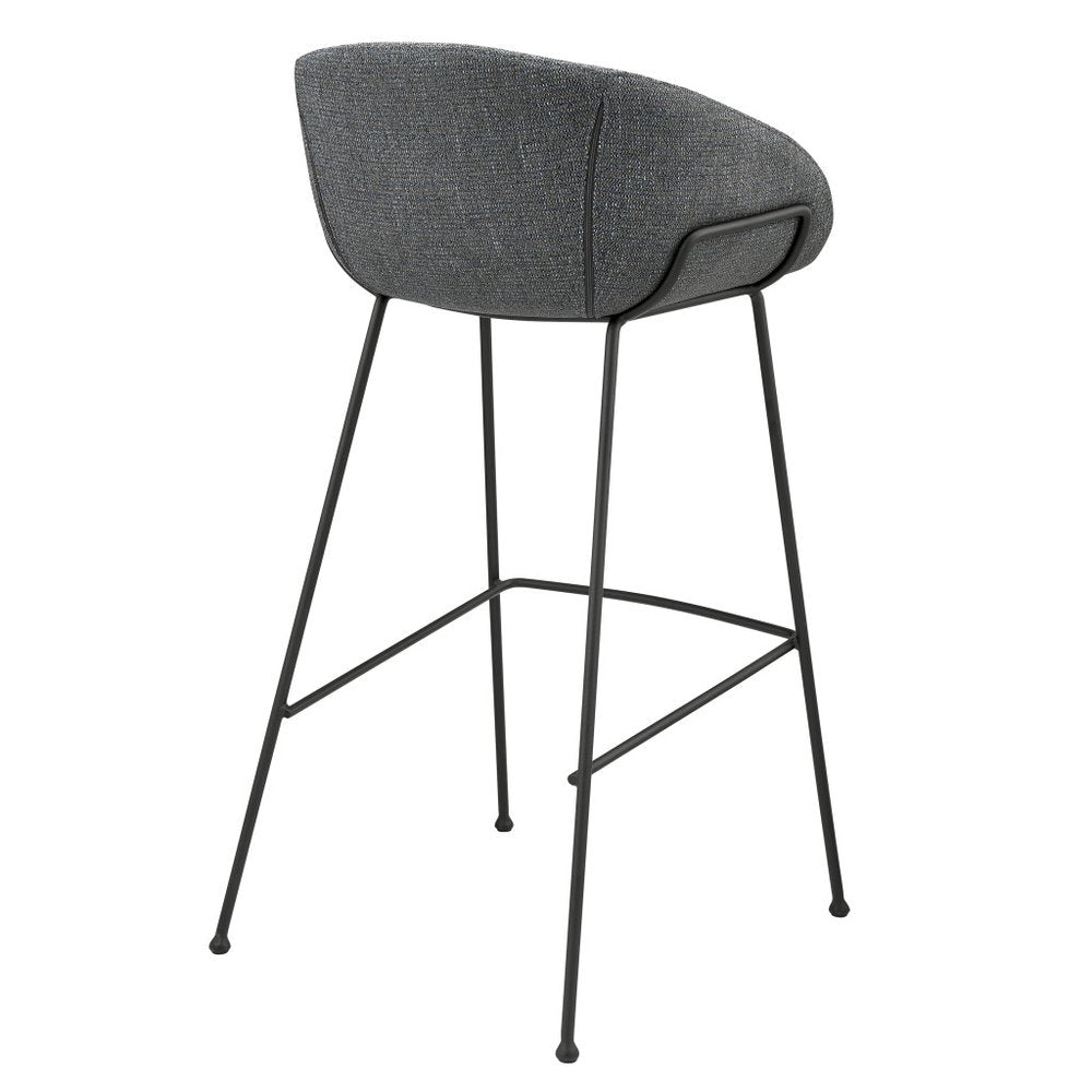 Set of Two 30" Gray And Black Fabric And Steel Low Back Bar Height Bar Chairs HomeRoots