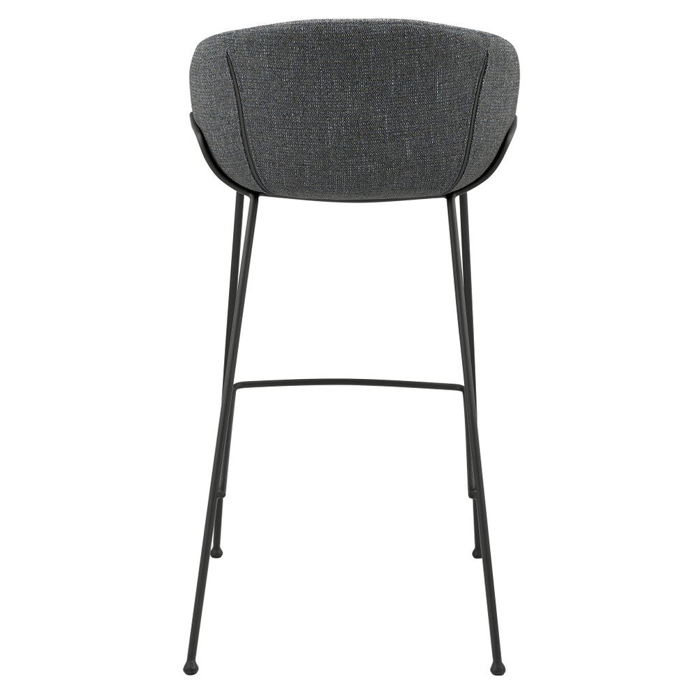 Set of Two 30" Gray And Black Fabric And Steel Low Back Bar Height Bar Chairs HomeRoots