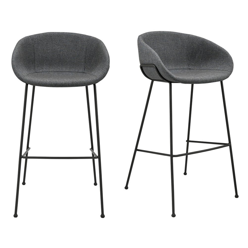 Set of Two 30" Gray And Black Fabric And Steel Low Back Bar Height Bar Chairs HomeRoots