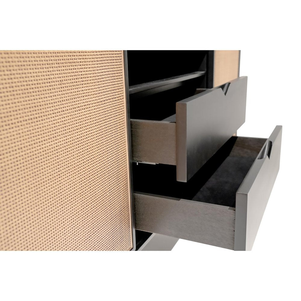 59" Black And Natural Wood Two Drawer Sideboard with Two Sliding Doors HomeRoots