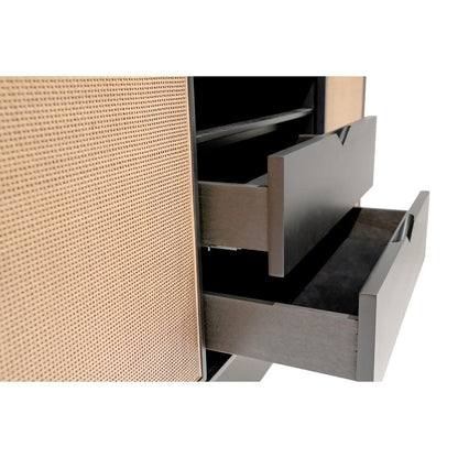 59" Black And Natural Wood Two Drawer Sideboard with Two Sliding Doors HomeRoots