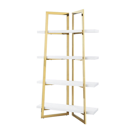 69" White Stainless Steel Four Tier Etagere Bookcase - FurniFindUSA