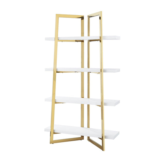 69" White Stainless Steel Four Tier Etagere Bookcase - FurniFindUSA