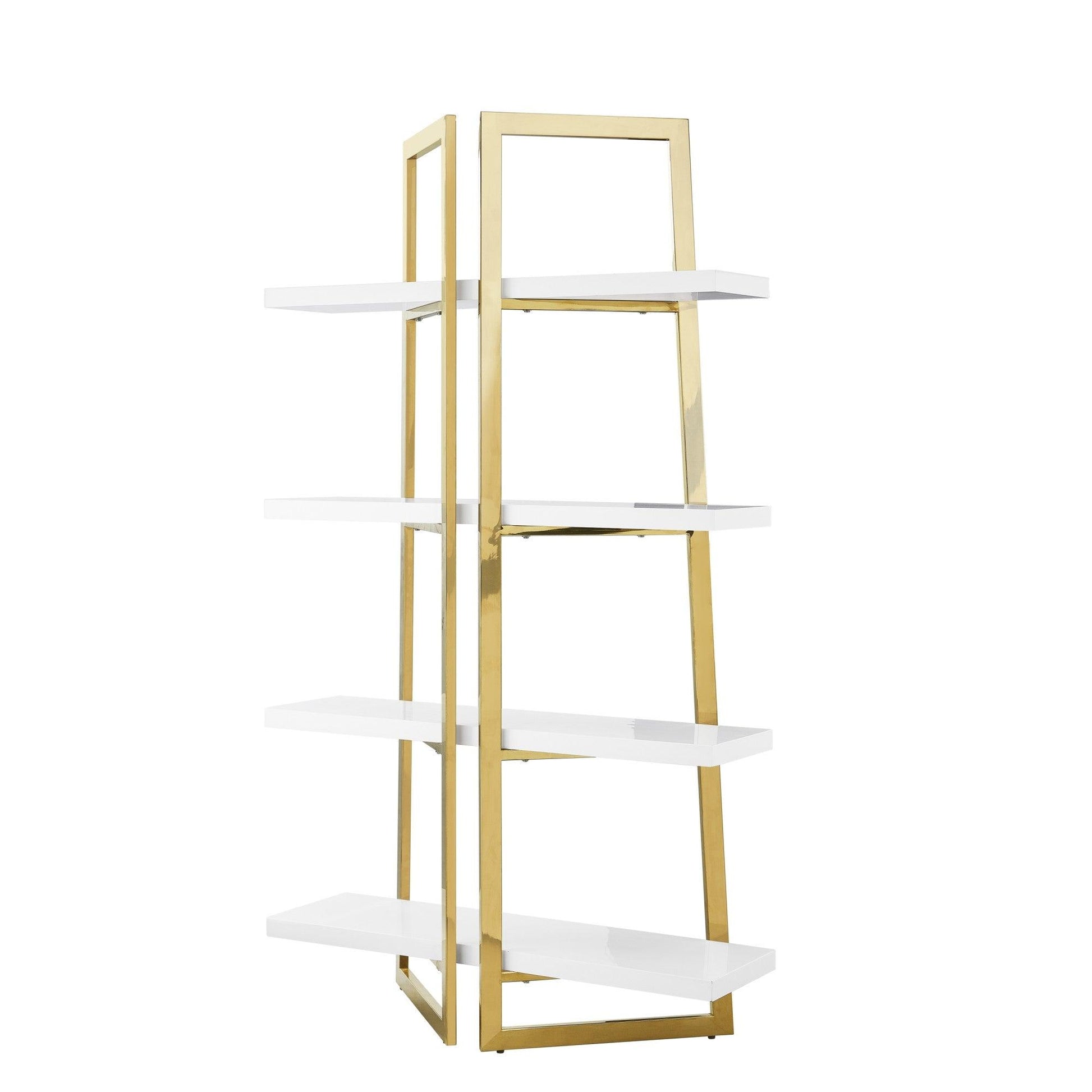 69" White Stainless Steel Four Tier Etagere Bookcase - FurniFindUSA