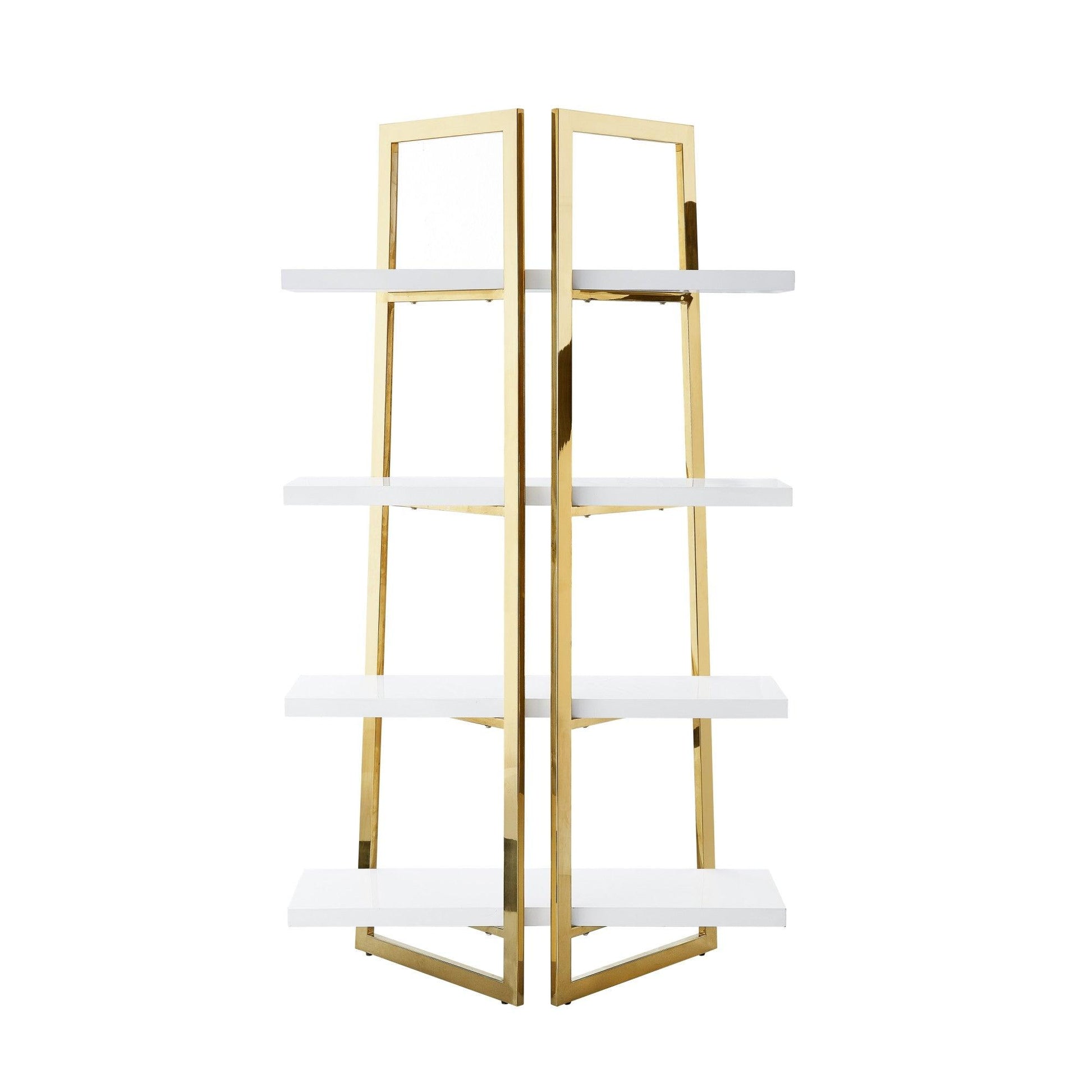 69" White Stainless Steel Four Tier Etagere Bookcase - FurniFindUSA