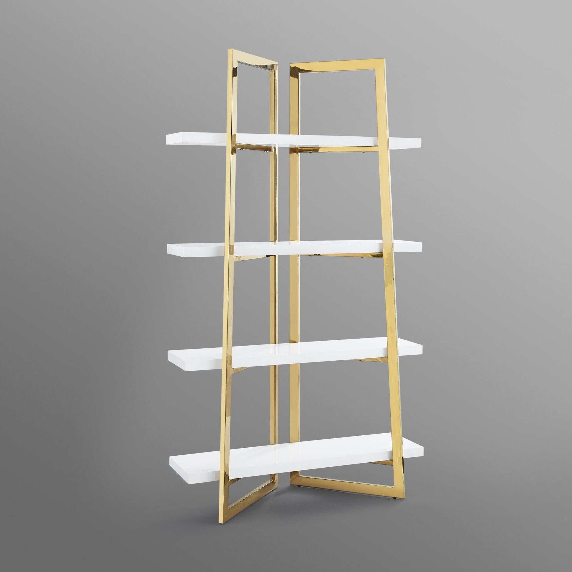 69" White Stainless Steel Four Tier Etagere Bookcase - FurniFindUSA